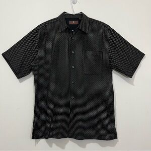 Toscano Silk Blend Shirt Brown Geometric Print Short Sleeve Men's M Button-Up